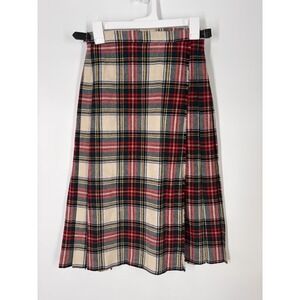 Vintage Wool Plaid Skirt Sz 10 British Academia Preppy Holiday Tartan Twee Wrap